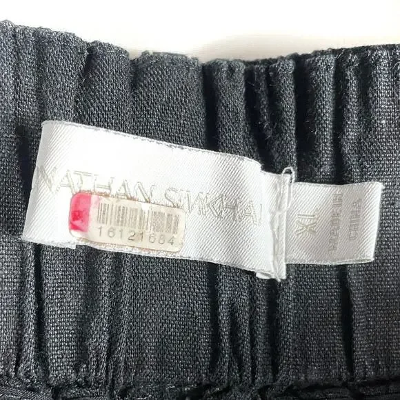 Jonathan Simkhai Tavar Linen Pants Black‎ Contrast Stitch High Rise Wide Leg XL